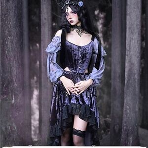 Purple Gothic Victorian Velvet Top + Skirt Set